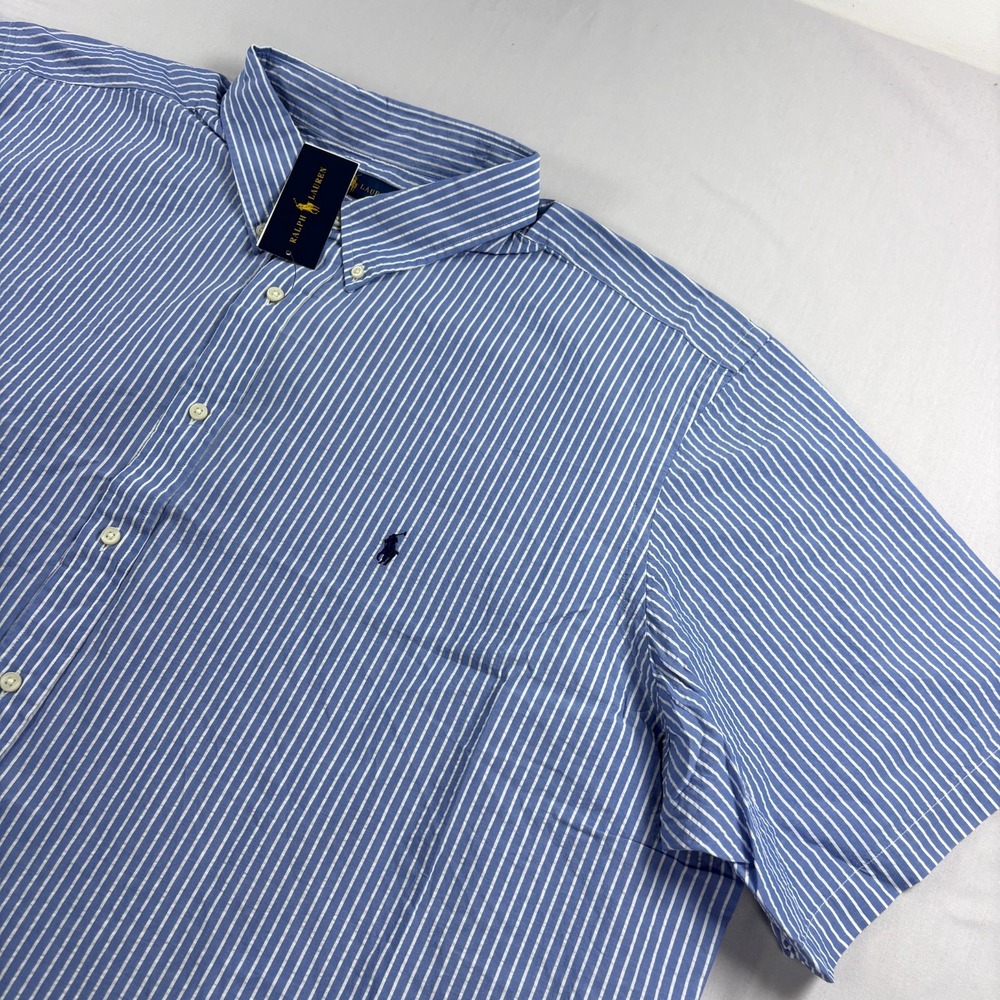 Polo Ralph Lauren Shirt Mens 4XB Big Blue Stripe Seersucker Button Up NEW